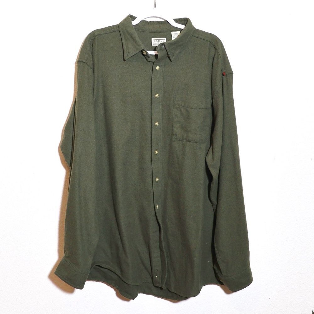 L.L. Bean Flannel Cotton Button Down Green Olive Shirt SIZE XXL